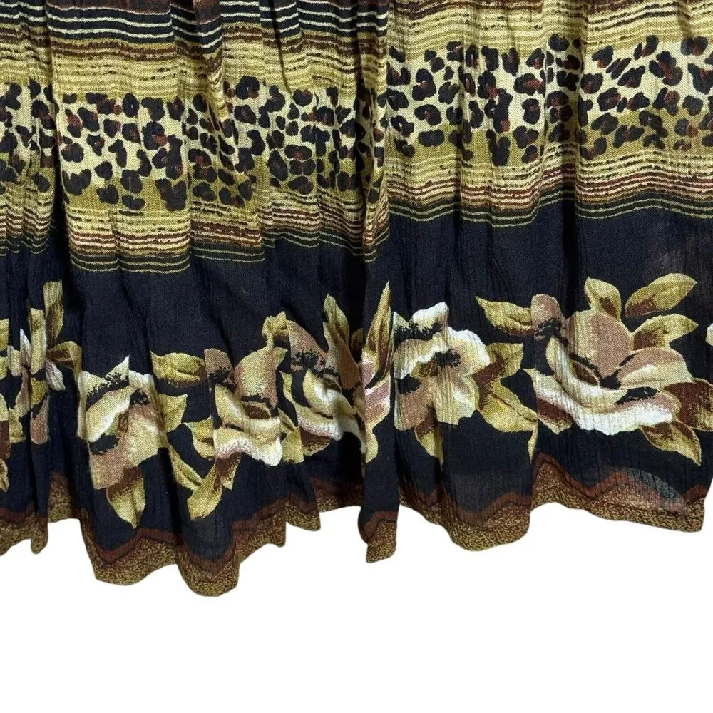 Vintage Jane Ashley 100% Rayon Mixed Animal Print Maxi Skirt Size Medium Peasant